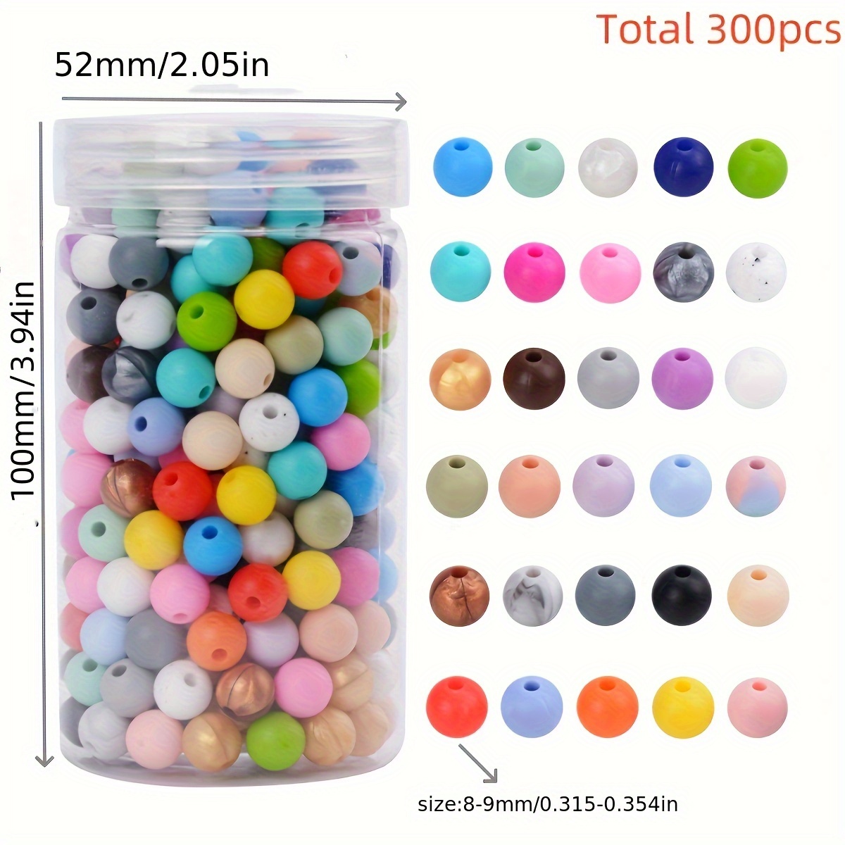 TEMU 300pz Perline in Silicone 9/12 Mm, Colori Casuali (30 Colori), con Portaoggetti, Perline , Adatte per Creare Gioielli, Portachiavi, Collane,
