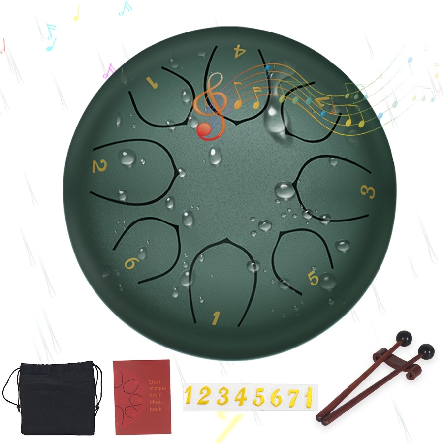 TEMU Rain Drum For Outside, Steel Tongue Drum, 6-inch Steel Tongue Chakra Rain Drum With 8 Musical Notes, Musical Instruments Music Education
