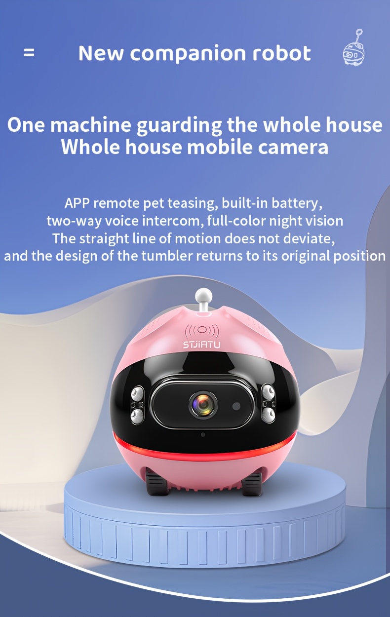 STJIATU Pet Camera - Mobile Monitoring for Elderly and Children, Wireless WiFi 2.4G Smart Voice Robot, Pet Entertainment, Mobile Remote Viewing Device with Built-in 64GB Memory Card, Cloud Storage Support, Feather Artificial Breeding