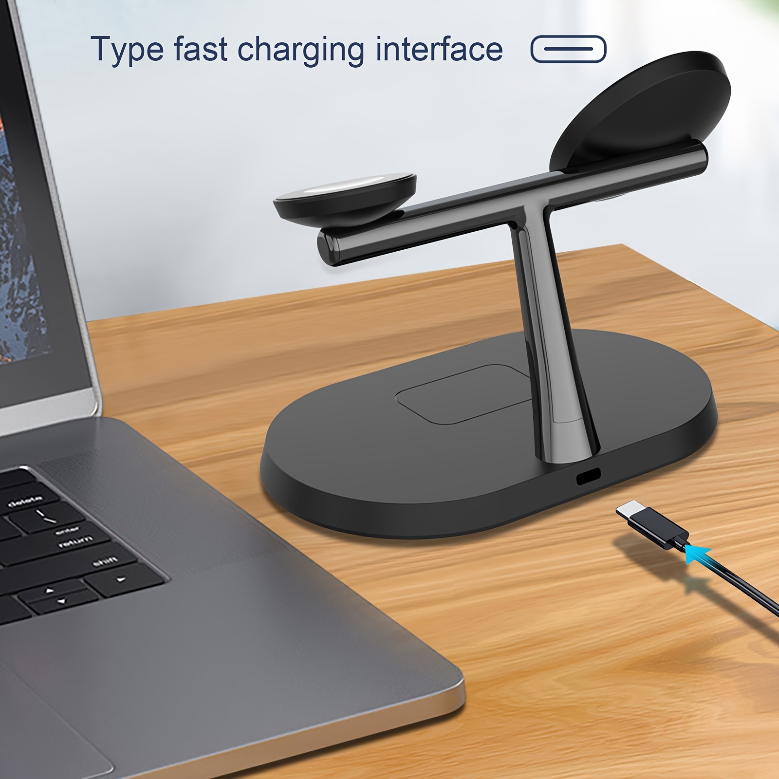 3-in-1 Magnetic Wireless Charger Stand for Multiple Devices - iPhone 16/15/14/13/12 Pro Max Plus Mini, AirPods 4/3/2 Pro, Travel Charging Dock with USB-C Connector, 36V Safe Charging Station, Travel Charging Station | Modern Charging Station | Compact Charging Station