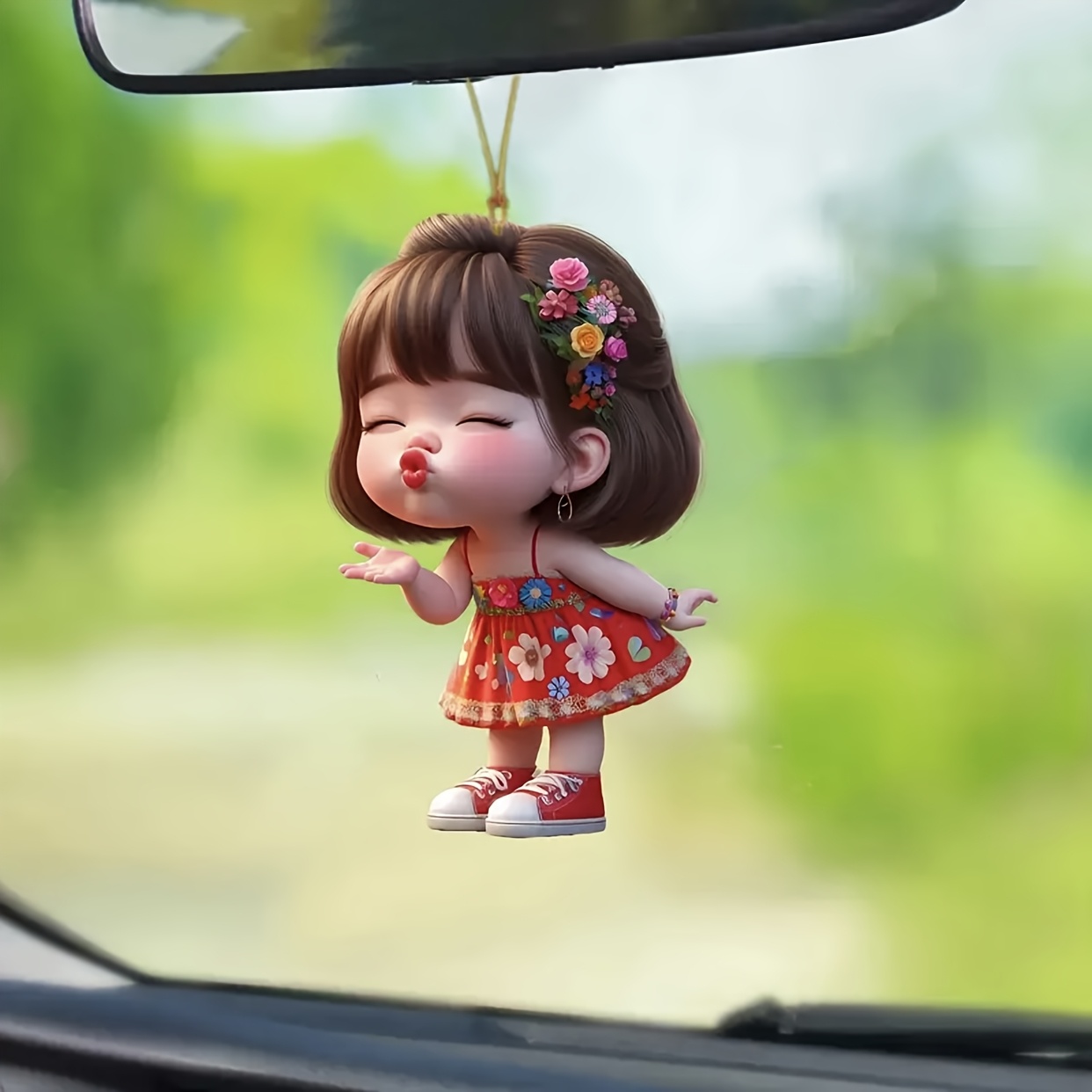 

Cute Pouting Character Hanging Car Ornament, 2d Acrylic Pendant, Decoration For Vehicle & Personal Accessories, Gift For Christmas And New Year - Waterproof And Weather-resistant