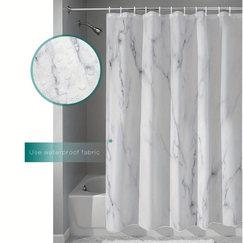 

Marble Pattern Peva Shower Curtain Water-resistant Mildew-proof With Hooks, Easy Wipe Clean Non-woven Fabric For Bathroom, Artistic Quick-drying Waterproof Curtain Accessory, All-season Decor