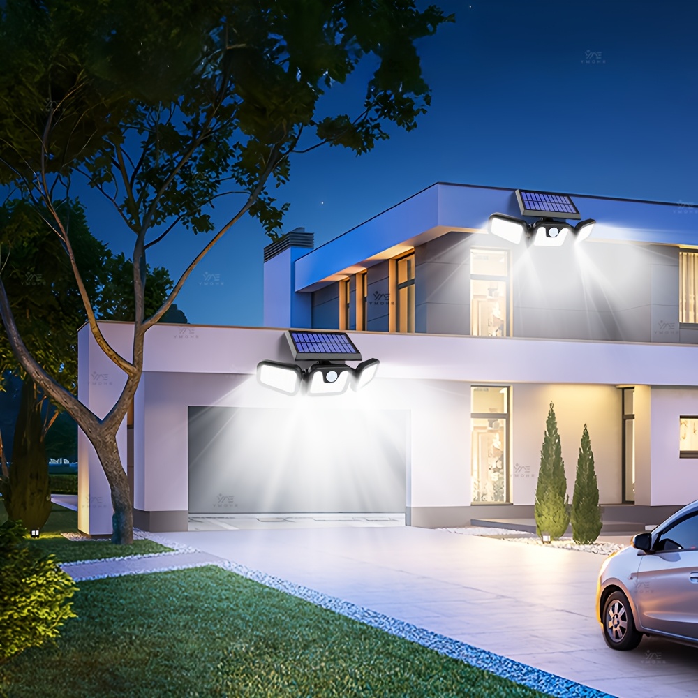 2pcs Polyhedral Lighting Wall Lights Three Sided Luminescence Solar Outdoor Lights High-Power Outdoor Motion Sensor Light Outdoor Solar Lights 300° Wide Angle Floodlight Outdoor Security Light for Patio, Garden, Yard