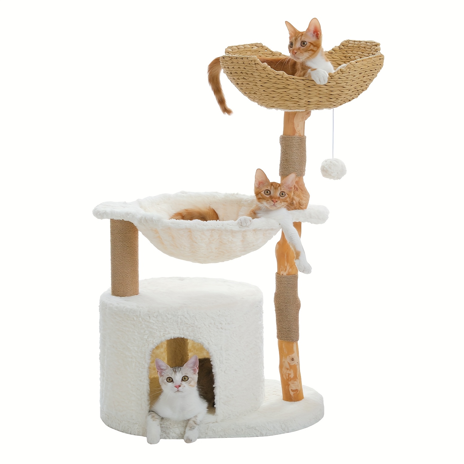 E-shop Modernes Kratzbaum Road 102cm für Alle Lebensphasen, Luxuriöser Kletterbaum mit Großem Korb aus Weidengeflecht, Geräumige Höhle und 40cm Breite
