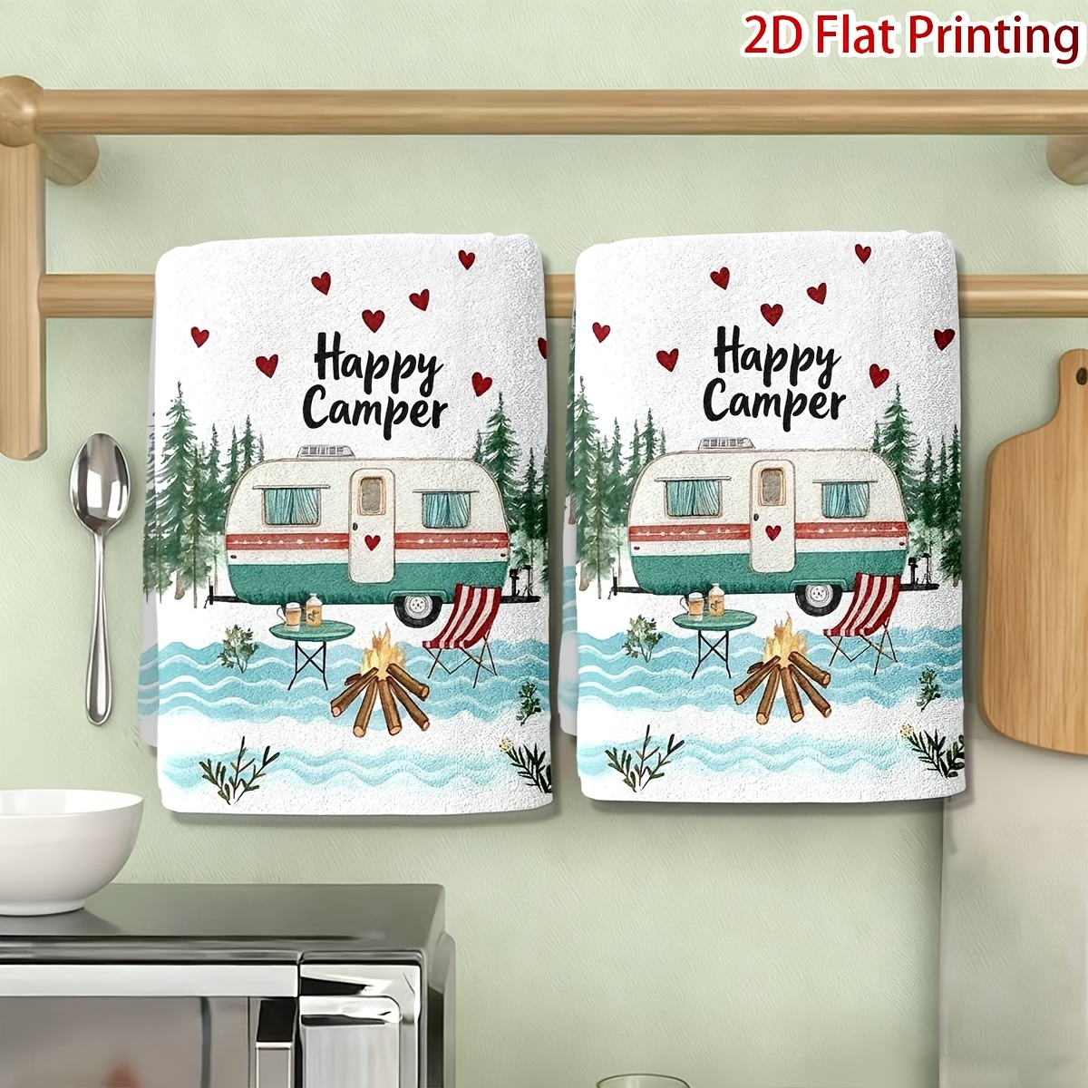 TEMU 2pcs Camping Kitchen Towels Cleaning Cloth Dishcloth Reusable Scouring Pad Bathroom Cleaning Baking Scene Polyester Outdoor Enthusiast Gift