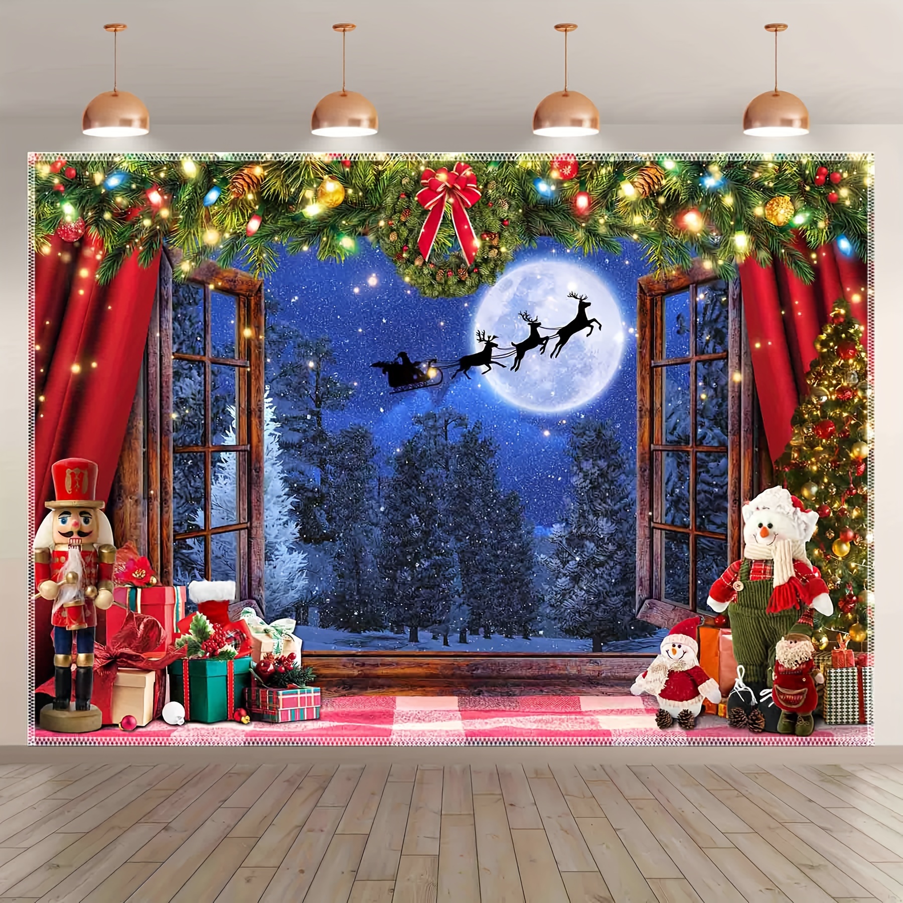 

1pc, 7x5ft/8x6ft/10x8ft Christmas Polyester Backdrop, Wooden , Elk Decorations, Kids Booths , Table