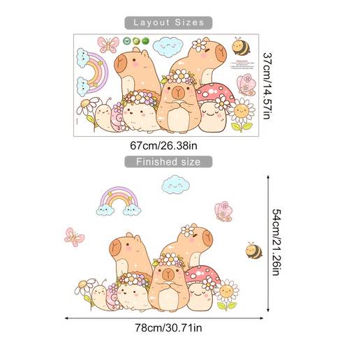 1pc cartoon cute brown capyba ow wall sticker for bedroom bathroom study bookcase sticker door sticker background deco tion self peel and stick