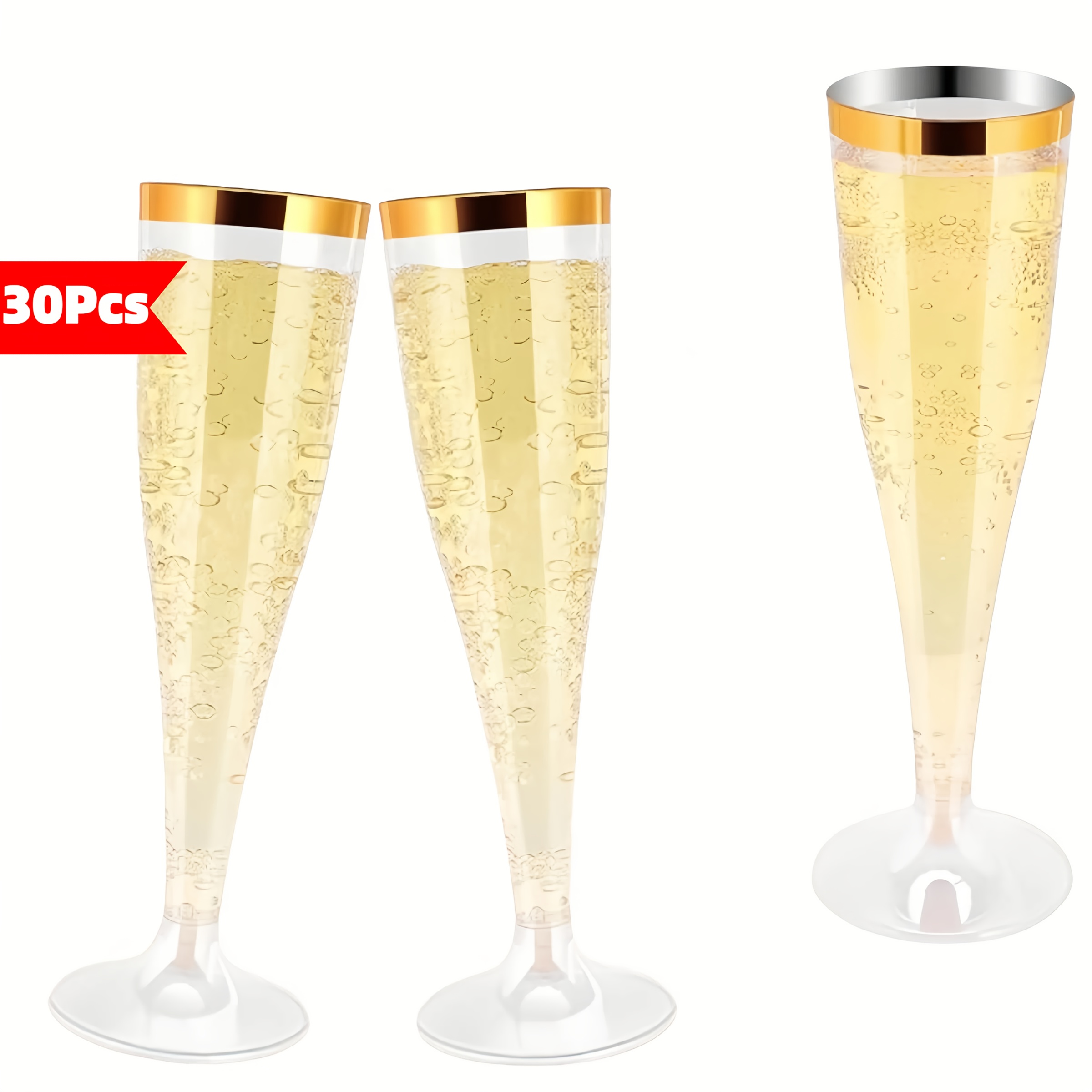 30pcs, Plastic Flute Plastic, Golden Edges And Glittering Golden Plastic Plastic Party