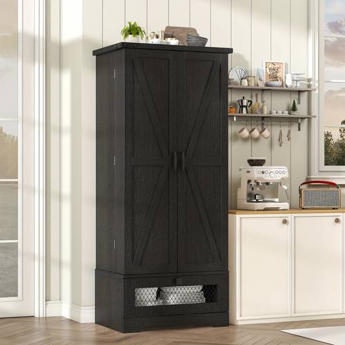 55 inch farmhouse tall kitchen pantry cabinet with adjustable shelves drawer freestanding wood cupboard suitable for kitchen organizer storage for home office use buffet table