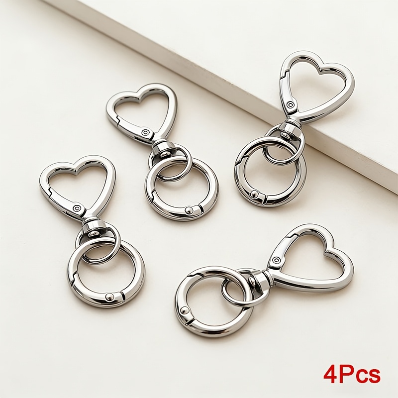 TEMU 4pcs Golden, Silvery, And Black Heart-shaped Metal Keychains With Swivel Clasps For Diy Key Rings, Lanyard Making, Wallet Making, Suitable For