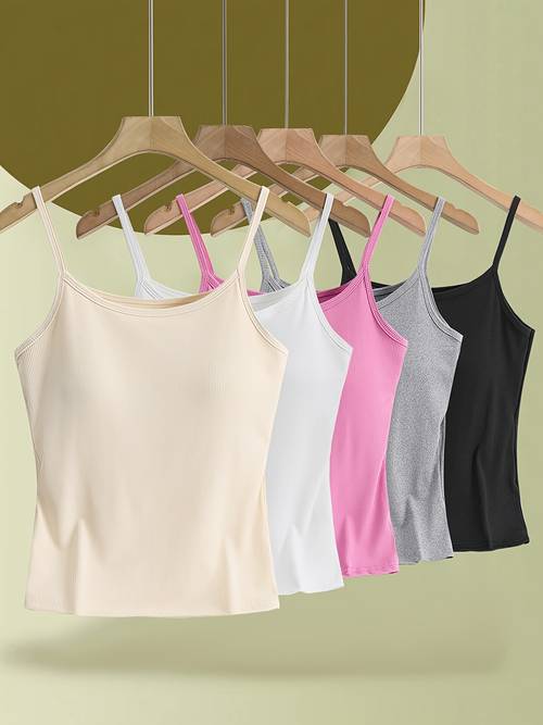 5 pack seamless womens camisole with built in bra pads casual elastic viscose blend opaque fabric comfortable and breathable suitable for casual wear