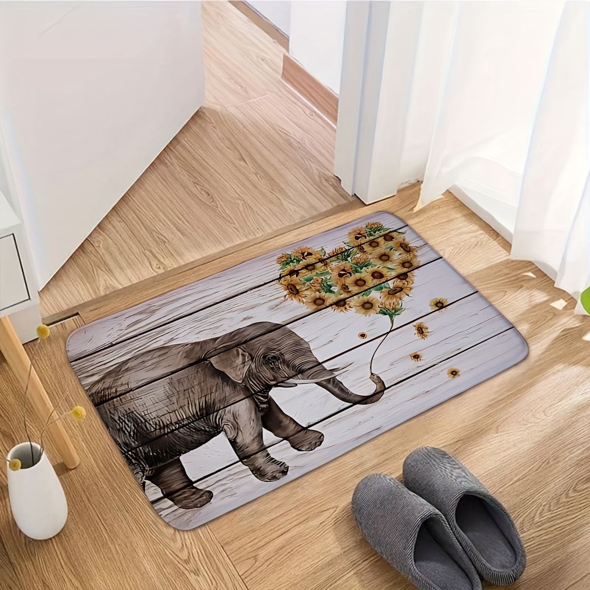 TEMU 1pc Daisy Elephant Pattern Foam Floor Mat Kitchen Mat Floor Pad Soft Thick French City Non-slip 1.1 Foam Sponge Mat Door Mat Floor Home Bathroom