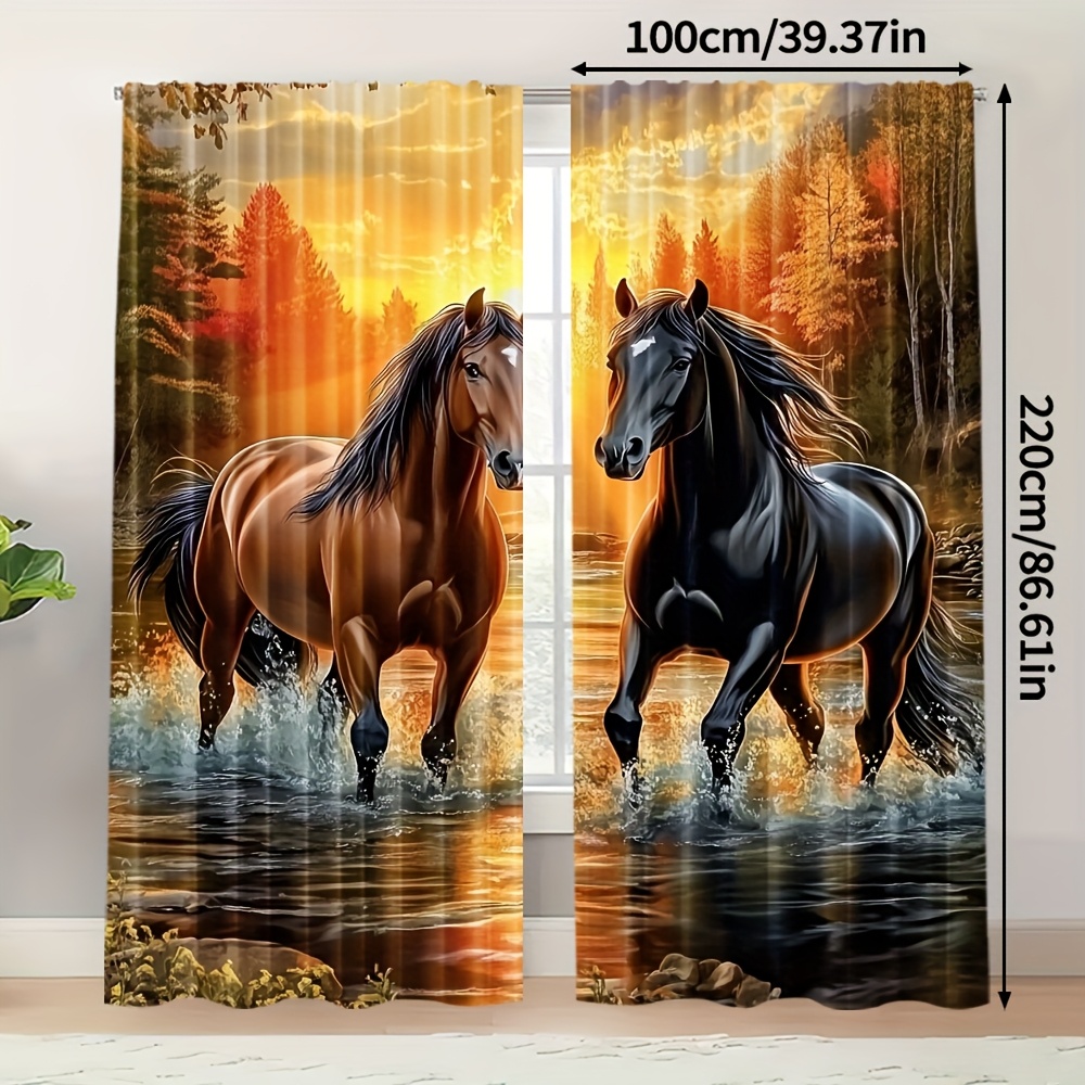TEMU 2 piezas, Cortinas de Lujo Caballo al Poliéster Duradero (sin Varilla, Sin Movimiento, Sin Batería) Decoración para Dormitorio y