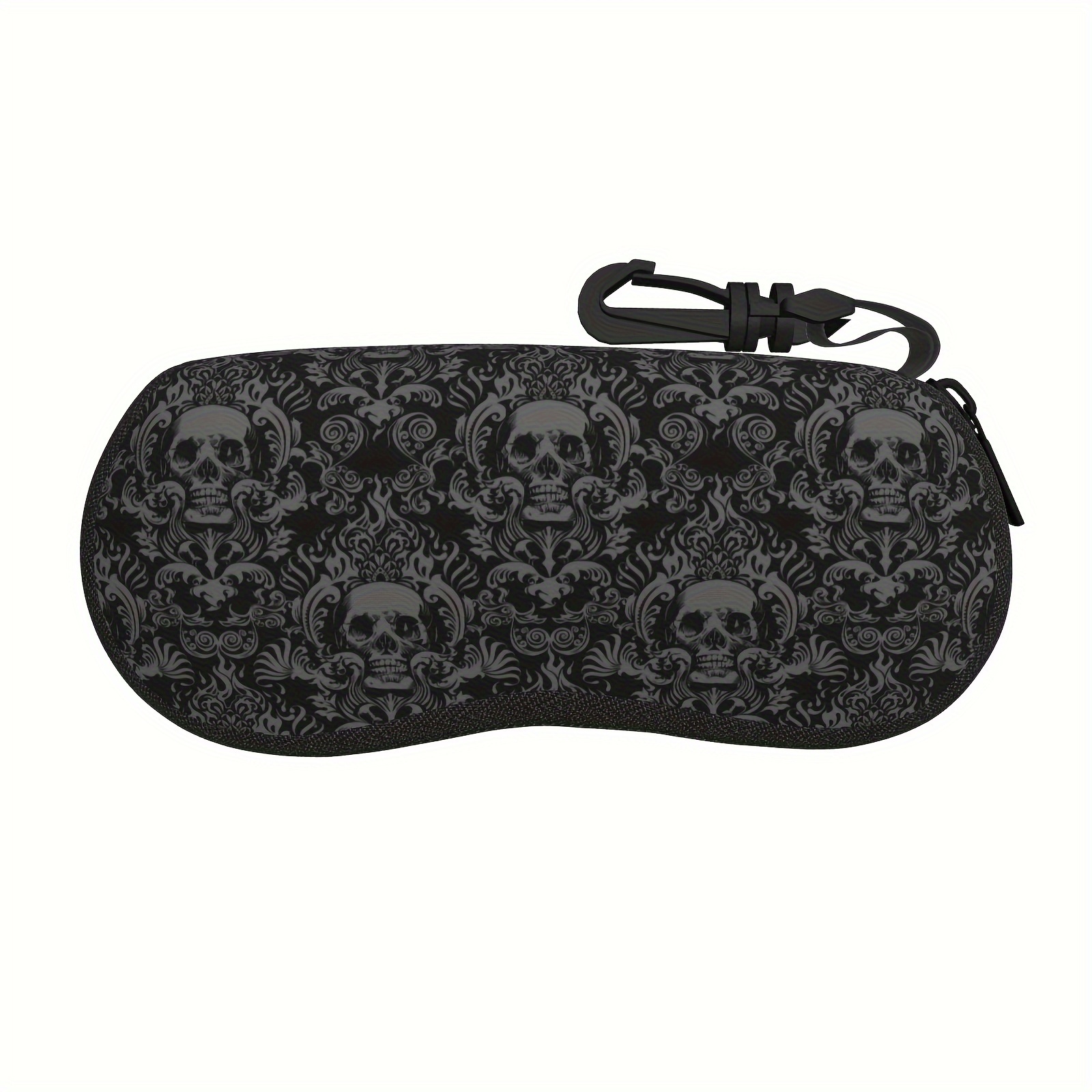 

Étui à Lunettes Motif Crâne Gothique & Damassé - Neoprene Ultra Léger, Porte-Lunettes Portable avec Fermeture Éclair pour Hommes et Femmes