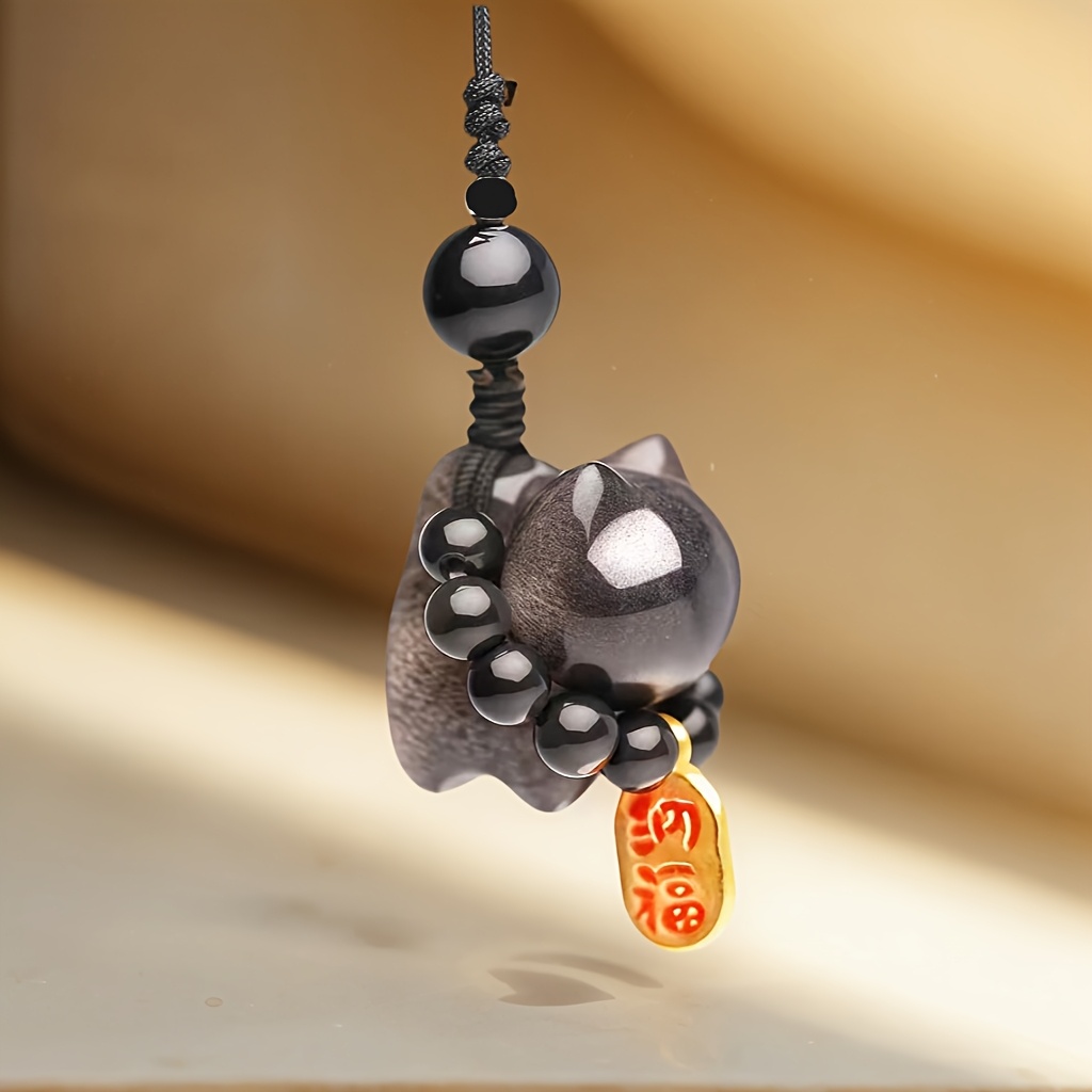 Cute Obsidian Phone Rope Black Cat Cat Pendant Home Decoration Fortune Chain Pendant Bag Car Accessories Phone Chain Accessories