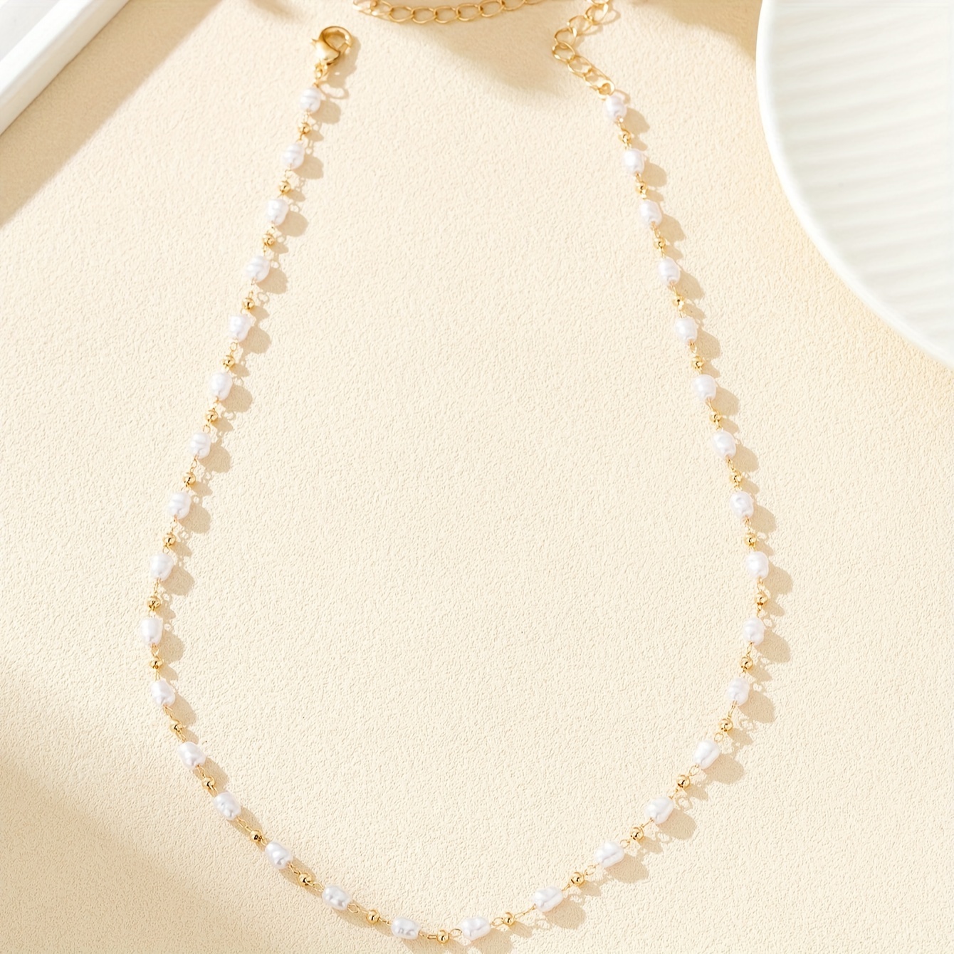 18K Golden Plated - Pearl Pendant Necklace - Simple Japanese Style - Short Chain - Fashionable Copper with Plastic Spacer - Suitable for Daily and Vacation Wear - All Seasons - 1pc