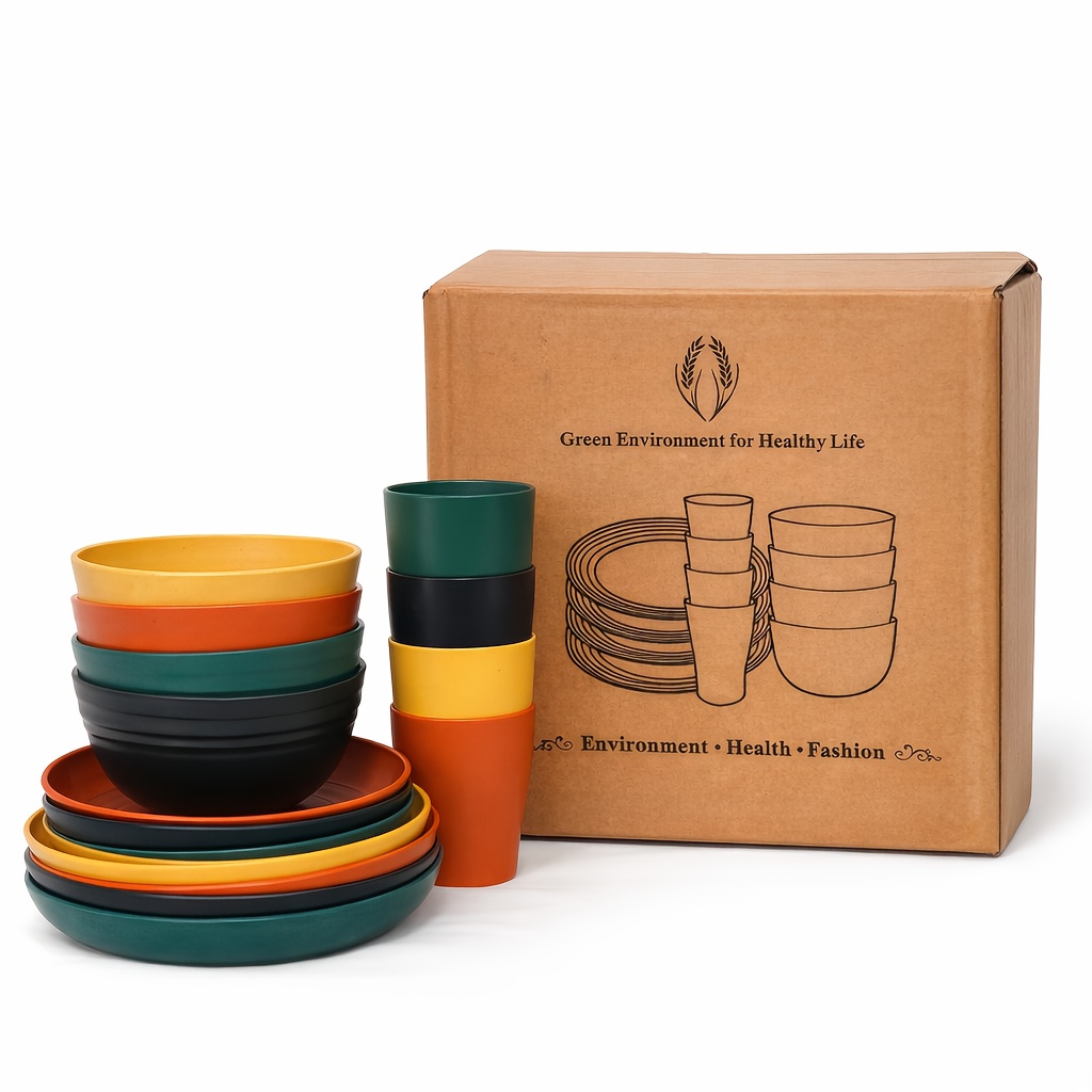 TEMU Nordic Minimalist Colorful Tableware Set - Includes 4 Bowls, 4 Plates, 4 Cups And 4 Saucers, Lightweight And Durable, Suitable For Use