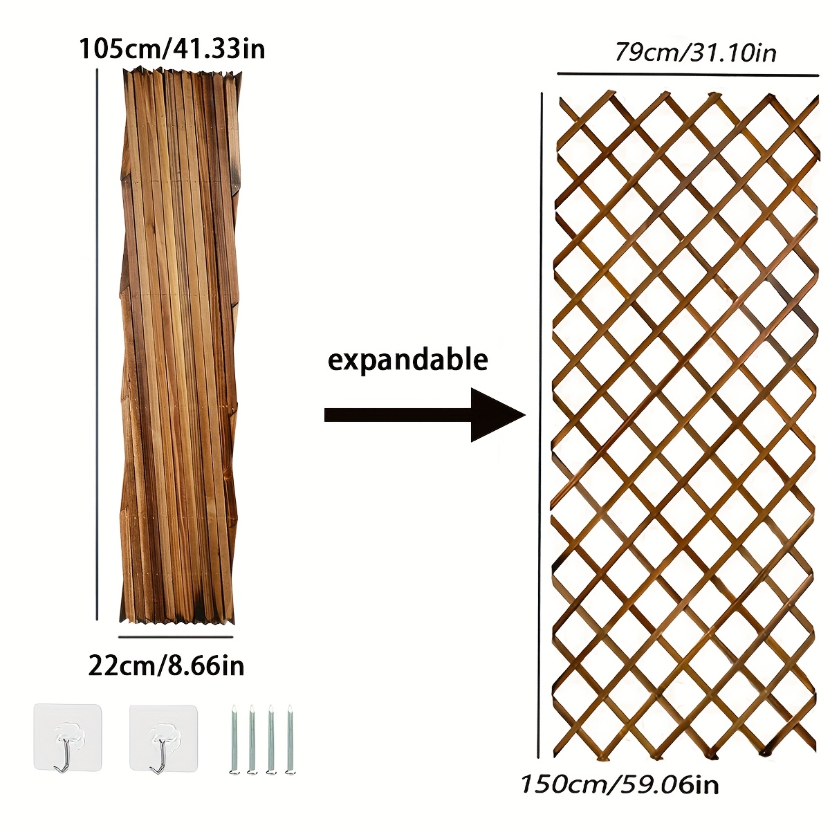 1pc Adjustable Wooden Garden Grid Screen Indoor And Outdoor Multi-functional Hanging Flower Rack Garden Plant Climbing Support Frame For Gardens, , Courtyards, Home Decoration Wooden Grid Fence