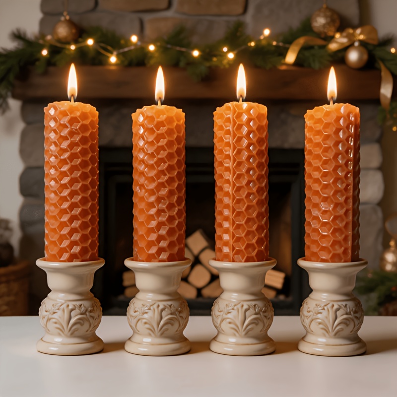 TEMU Small Mini Candles, 4-inch Length, 4pcs Beeswax Candle Box Set, Scent, Christmas Halloween Decor, Party Wedding Creative Gift (candlestick Not