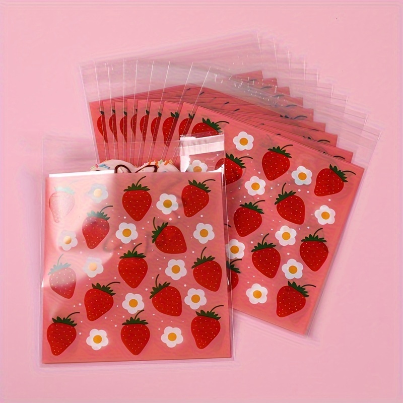 

50-pack Strawberry & Floral Self-sealing Candy Bags - Perfect For Weddings, Birthdays, Baby Showers | Durable Plastic Treat Pouches