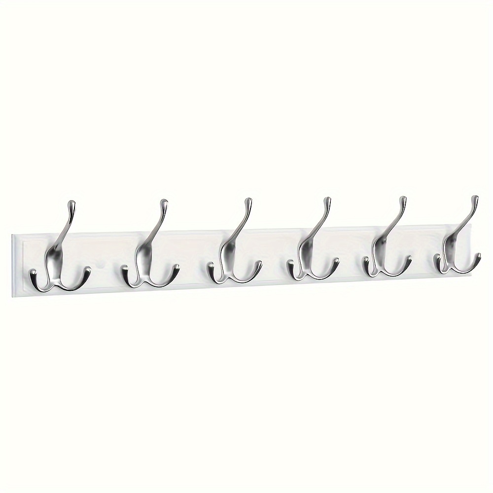 1pc Coat Hook Rack Featuring 6 Triple Hooks, Designed For Wall Mounting, With A Modern Silvery End On Mdf Board And White Metal