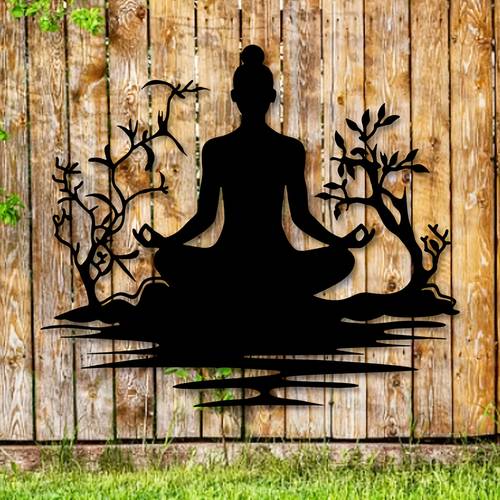 1pc zen meditation metal wall art 39 88x35 56 cm weatherproof resin indoor outdoor decor lotus design suitable for home office garden perfect housewarming gift decor atmosphere decoration
