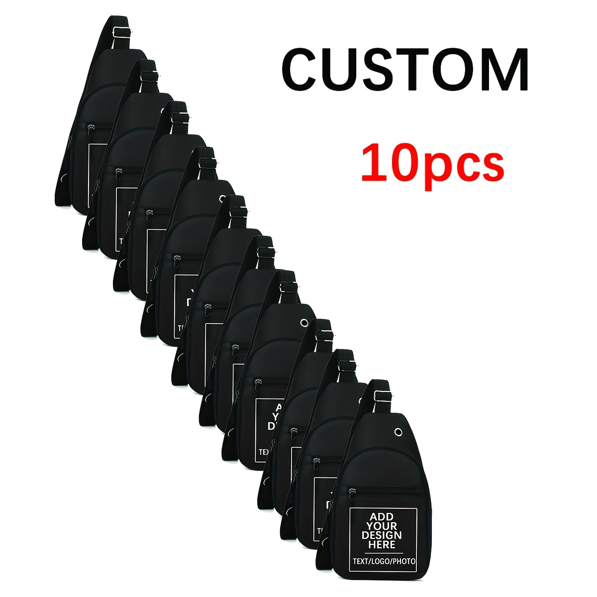 TEMU 1/3/5/10pcs Customizable Black Polyester Chest Crossbody Bags, Multiple Quantity Options, Large Capacity Foldable Unisex Shoulder Bags, Suitable
