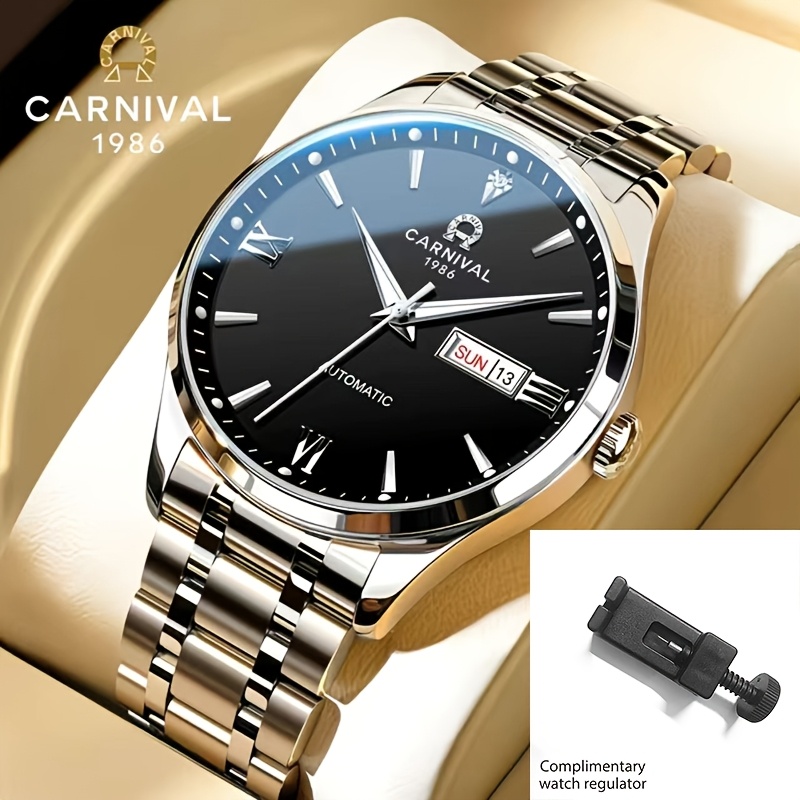 Image of &w Carnival Presents A -slim Men's Mechanical Watch With Automatic Self-winding And Synthetic Sapphire Crystal, Making It An Ideal Gift For The Holidays, Without Battery