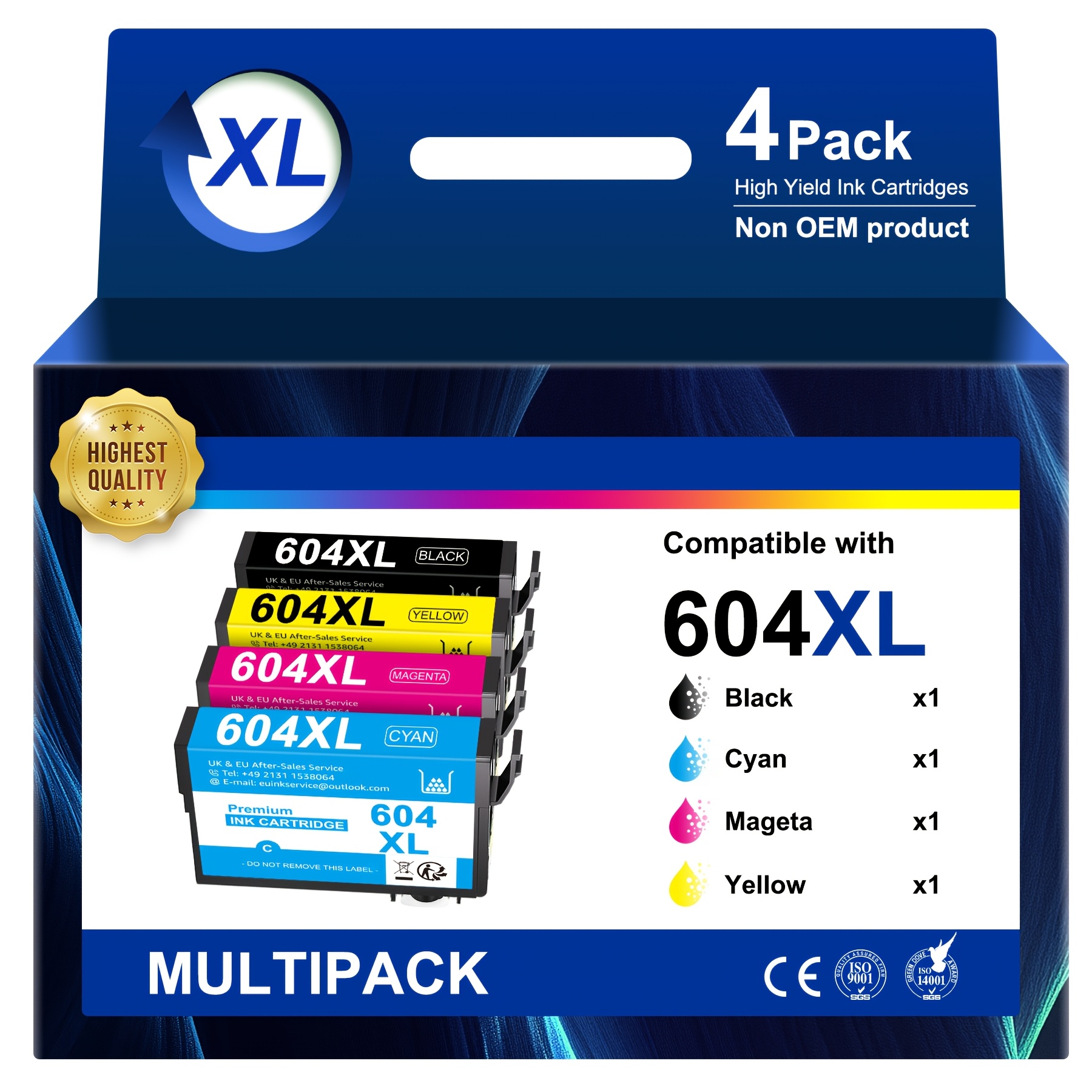 TEMU Set di quattro di compatibili per Epson 604 e 604XL, adatte per modelli come XP 2205, XP 3200, XP 4200, XP 3205, XP 4205 e Workforce WF 2930, WF