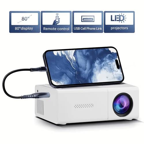 mini projector portable video projector home theater projector supports mobile screen projection supports local resolution of 1280x720p suitable for offices outdoor camping etc movie projector