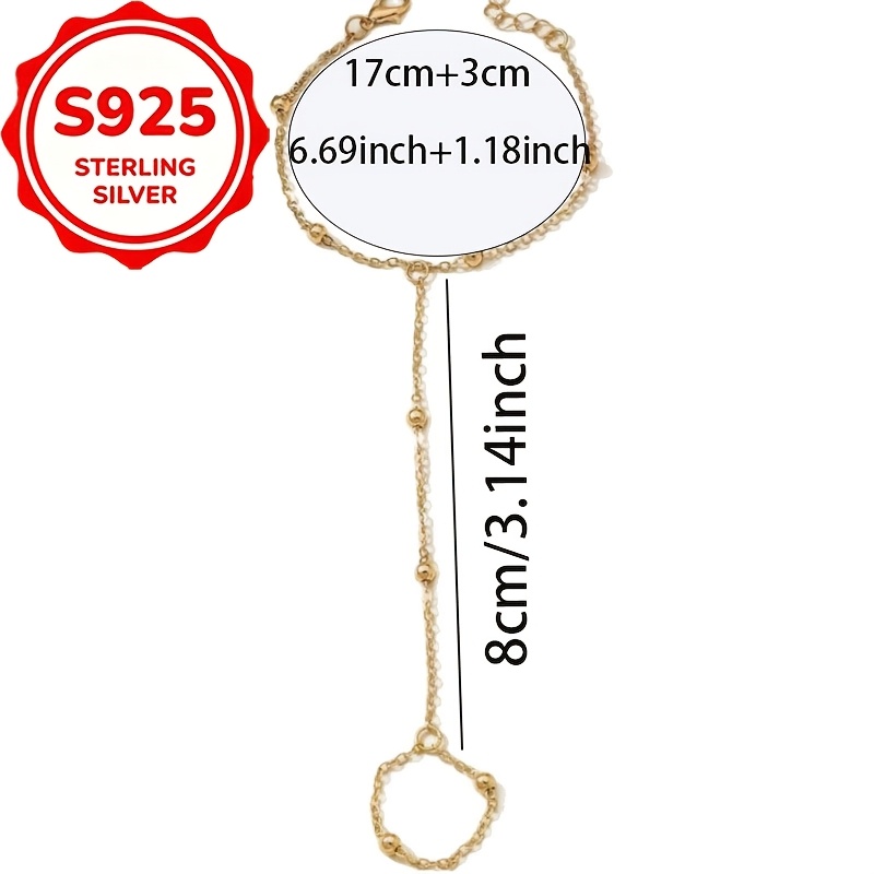 Women's S925 Silver Round Bead Chain Ring Bracelet, Minimalist Style