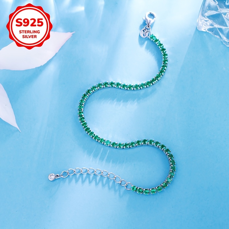 925 Pure Silvery Green Tennis Bracelet for Women