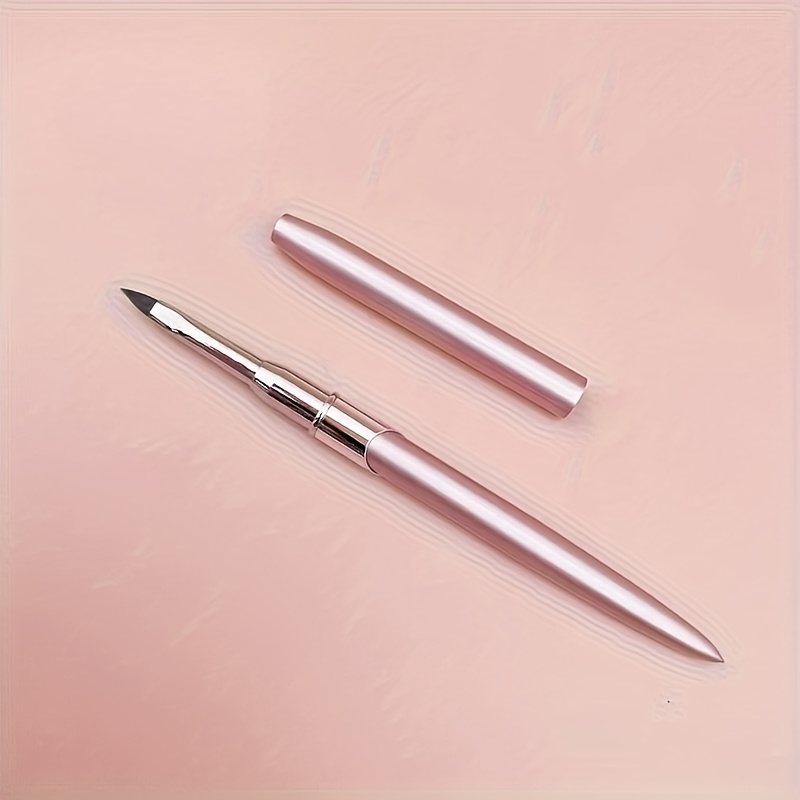 Professional Nail Brush With Non-slip Grip - Pink Metallic Gel Carving Pen For Manicure, Pedicure, Nail Art - Durable Nylon Bristles & Metal Tip, Nail Brush For Gel Polish, , Highquality Bristles