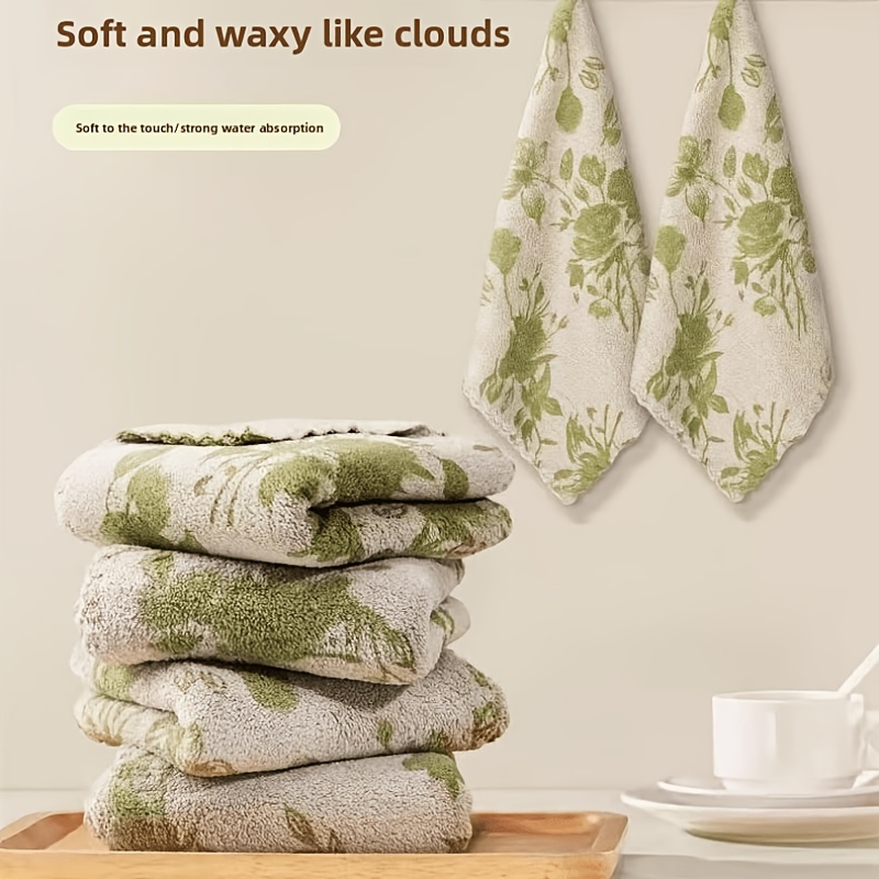TEMU Do Duoduo 80pcs [green Rose Towels] 100pcs Green Rose Print Towels, Super Absorbent & , Thick Reusable Cleaning Cloths For Dish, Table & Stove,