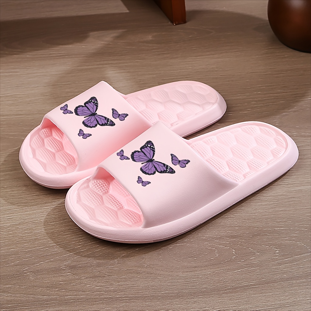 TEMU Men' & Women' Slippers Suitable For Beach, Outdoor, Use - Slip-on Open-toe With Purple Pattern, Lightweight Cushioned Sole, - For Poolside,,