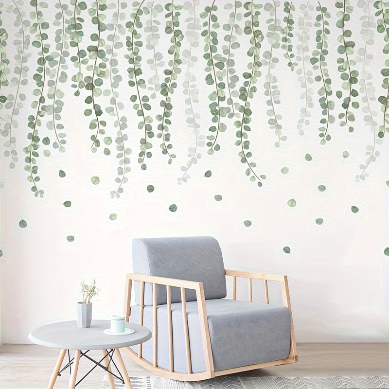 Image of Green Vine Leaves Wall Stickers, Decorate The Living Room Porch Bedroom Self-adhesive Painting, Removable Pvc Wall Stickers