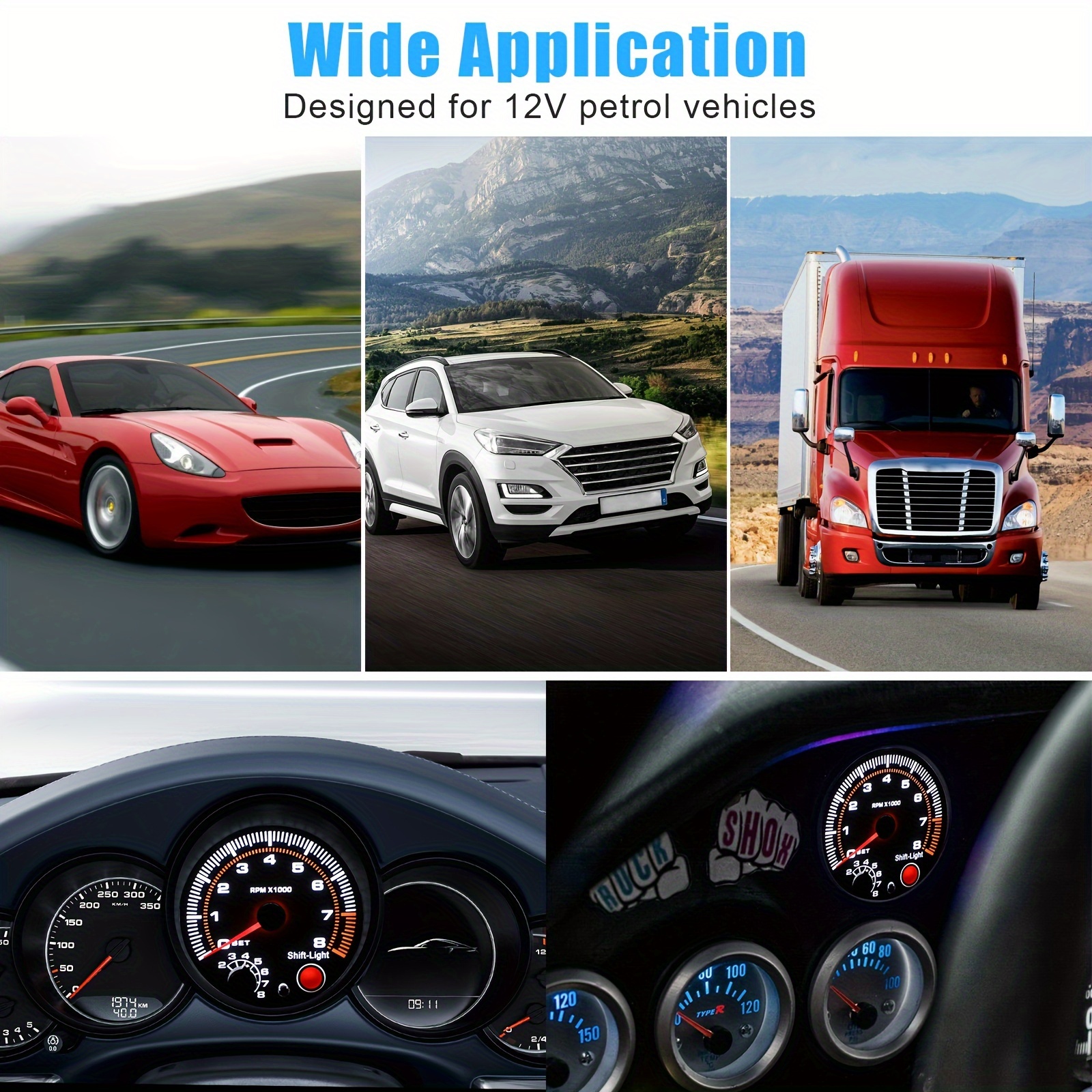 Zohisin 12V Car Tachometer Auto Universal Gauge 3.75 Inch Colorful