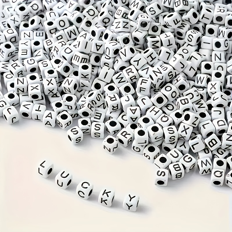 TEMU 500 Stück 3D Quadratische Buchstaben Acrylperlen, 6*6mm Großlochperlen, für Schmuckherstellung Zubehör