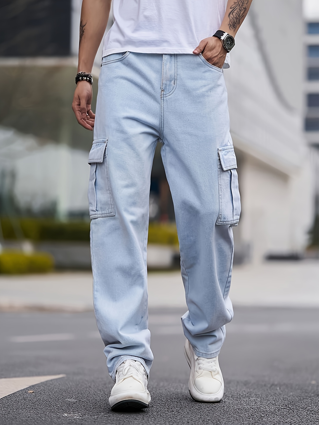 denim cargo pants for men sold on Temu Canada