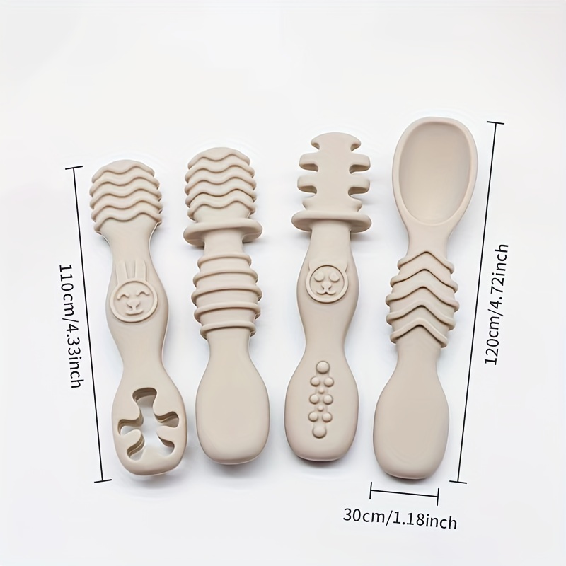 4pcs baby silicone chewing spoon set food grade silicone spoon and fork set silicone spoon silicone cutlery   feeding cutlery details 1