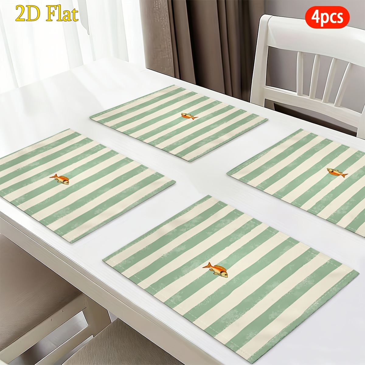 TEMU Manteles individuales 2D planos, 4 piezas, de peces sobre a rayas, manteles individuales festivos, decoración de mesa para el hogar en ,