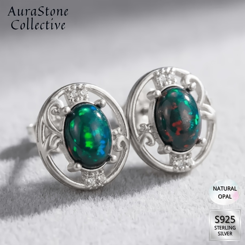 5x7mm Opal Stud Earrings, S925 Sterling Silvery, Sparkle Gift