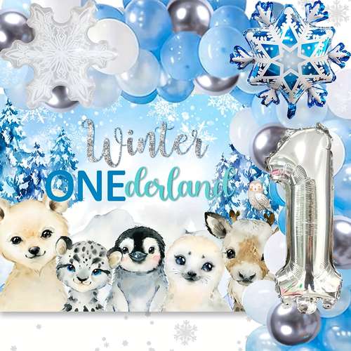 Boys 1st Birthday Pinata Winter Onederland Pinata Blue Silver Snowflake Pinata With Bat Stick Blindfold Mask Confetti For Boys First Birthday Baby Shower Party Game Supplies Decor (Boys, Number 1