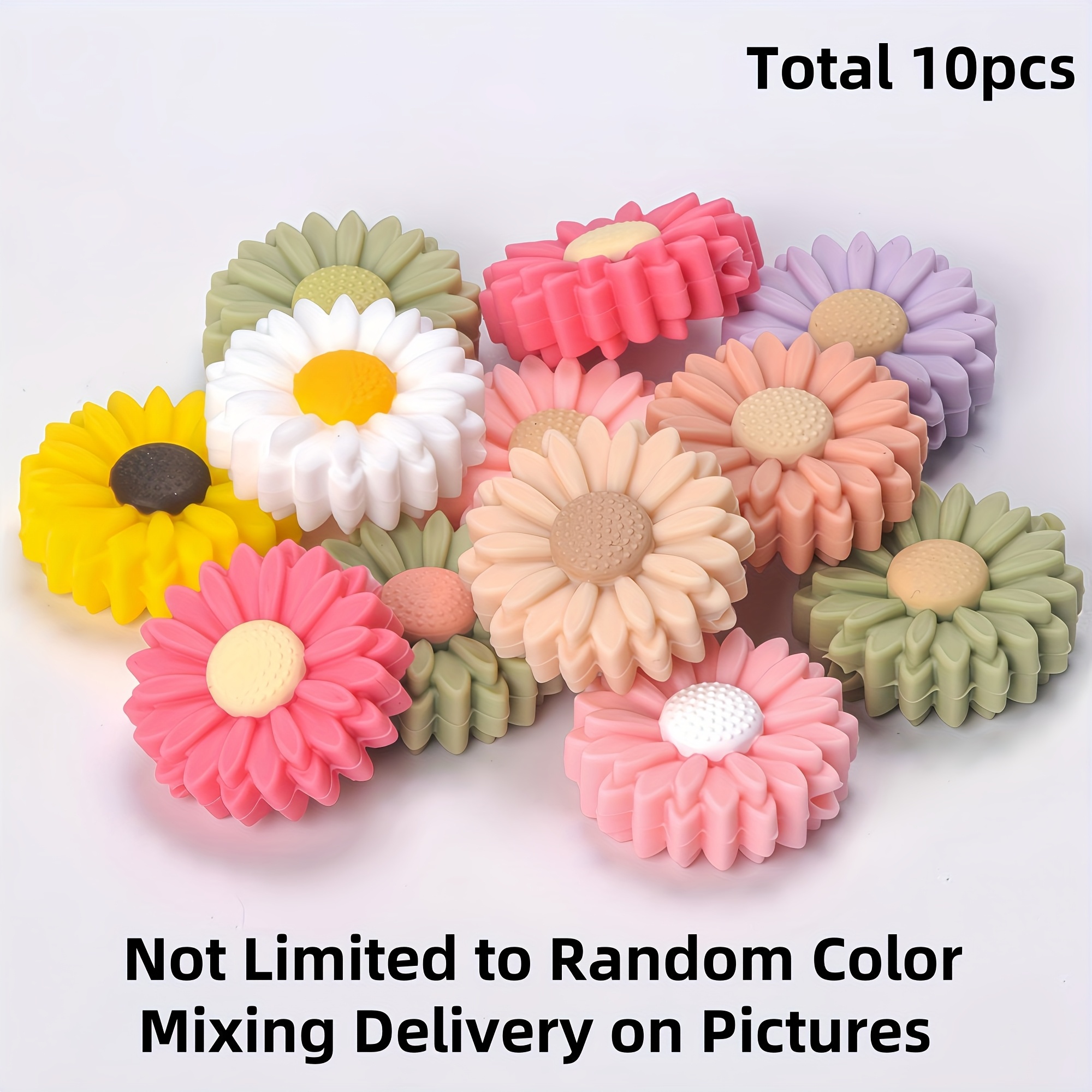 TEMU 10/30pcs Daisy Silicone Beads Kit - 22/30mm Silicone Beads 30 Random Mixed Colors, Making Craft Accessories, Creative Decorative Beads For Pen,