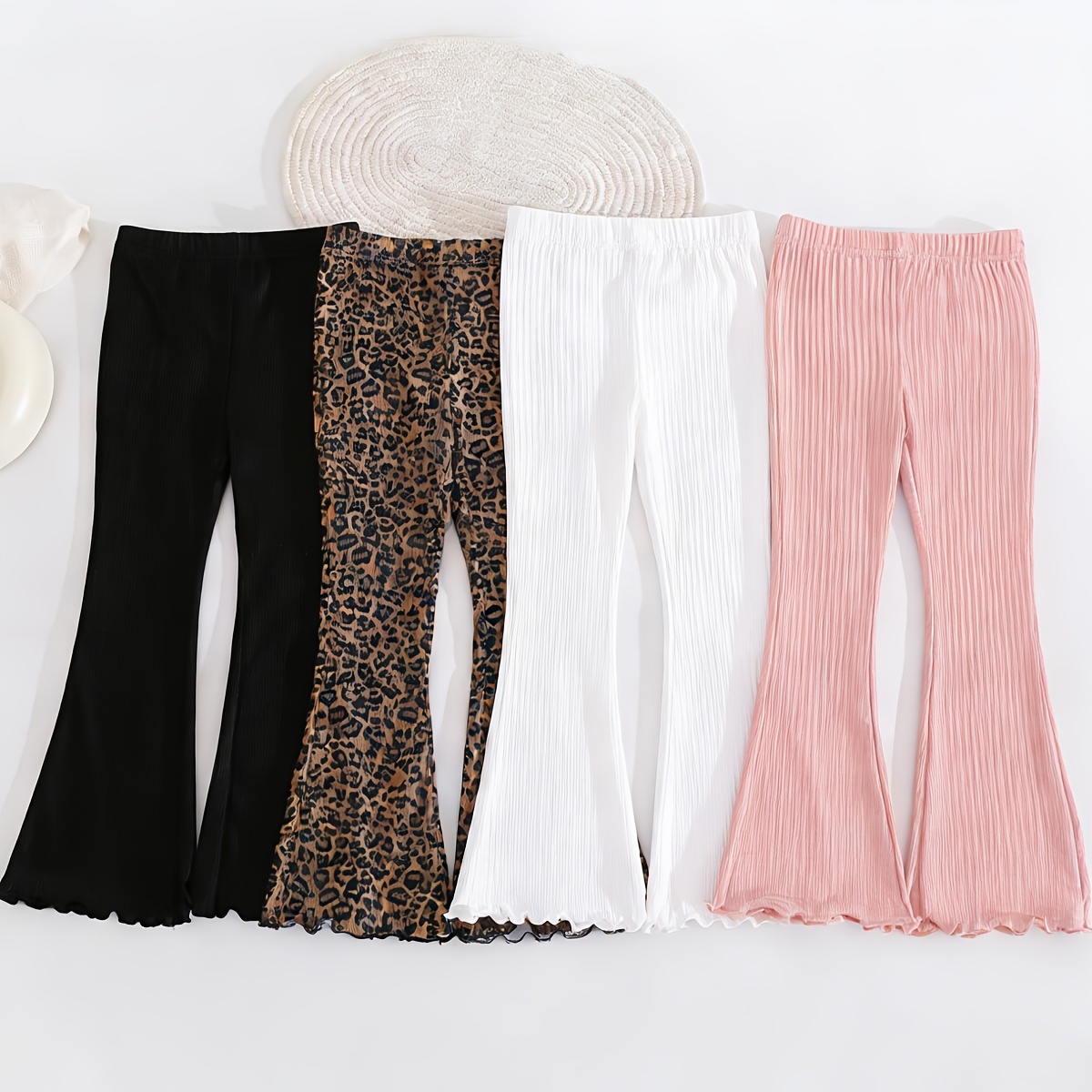 Girls' 4-pc Casual Flared Trousers With Side-seam Design, Skin-friendly And Comfortable, Suitable For Occasions