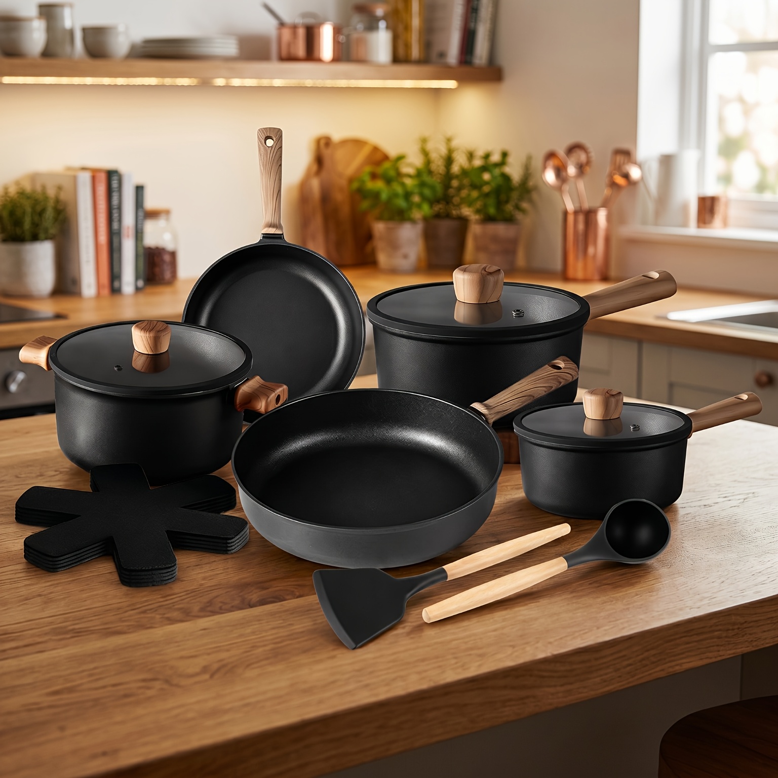 Image of 14pcs Multi-use Set - Durable, Easy To Clean, Wok, Suitable For Frying, Stir-frying, , And Boiling, For All Types Of Stoves, For And Professional Chefs, Indoor/outdoor/camping, Etc.