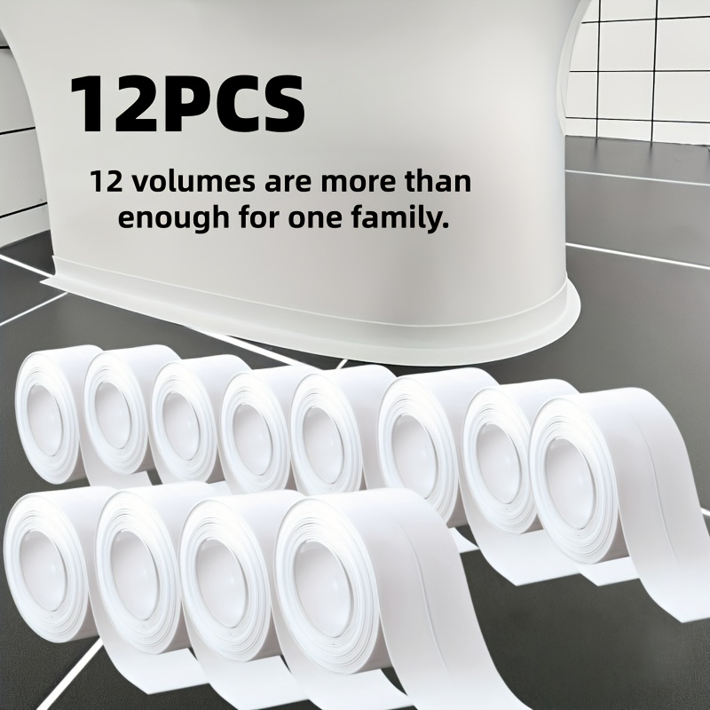 TEMU Lot de 12 rouleaux de bandes d'étanchéité auto-adhésives en PVC, d'étanchéité, adaptés aux de douches, cuisines, de bains et décorations d'
