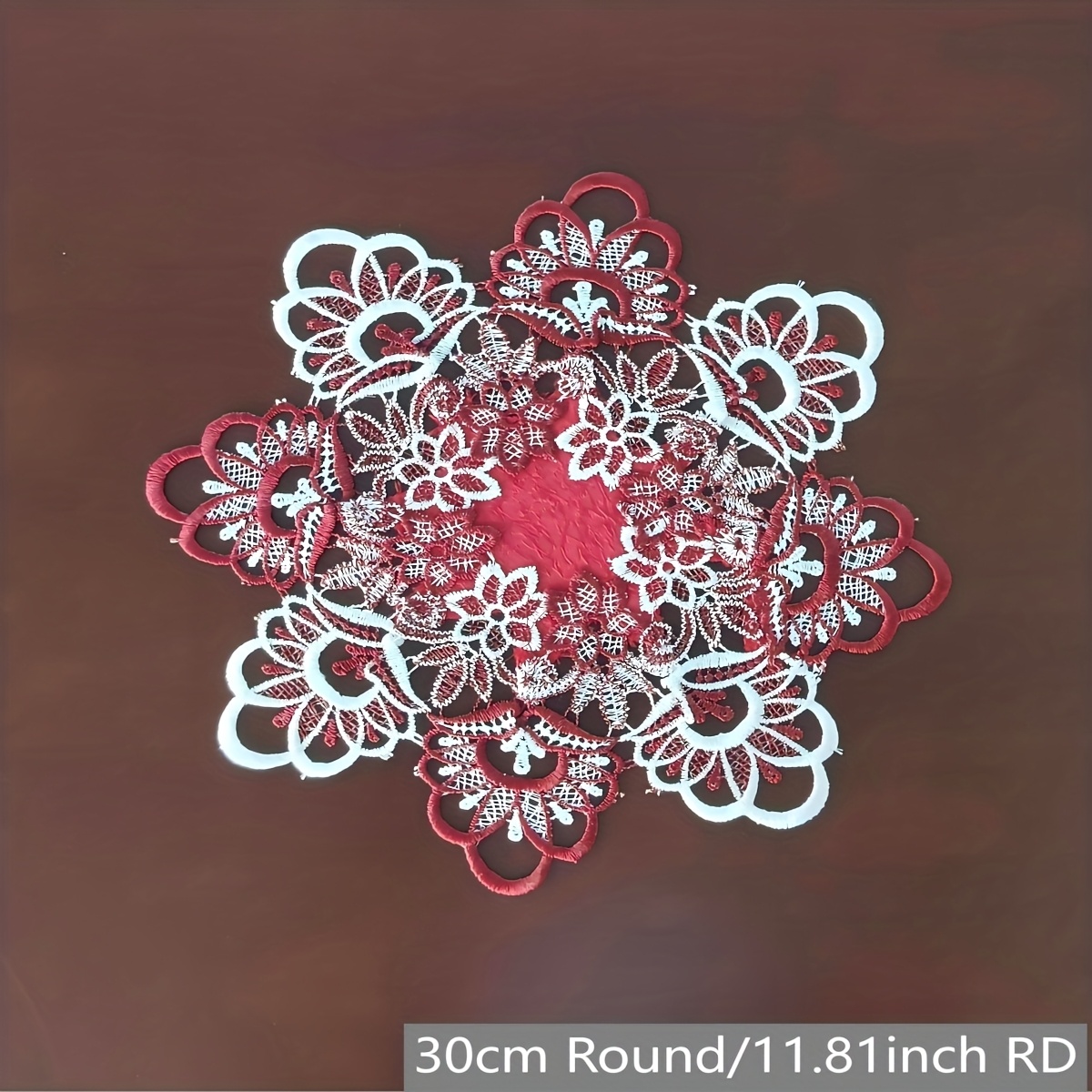 1 Elegant Red Floral Lace Round Placemat - Hand Washable Polyester Fiber, Perfect For Christmas And Holiday Decorations, Suitable For Kitchen, Dining Room, Party Decor