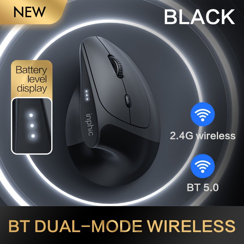 TEMU Souris ergonomique INPHIC X9PRO à triple mode, de gaming professionnelle, 6 niveaux de DPI jusqu'à 128 DPI, jusqu'à 1000 Hz, silencieuse et à