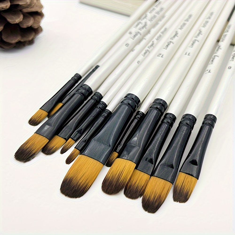 

12pcs Set - - Synthetic For Oil, , And Watercolor Painting - For Beginners And